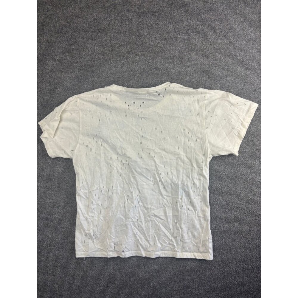 ByChance Short Sleeve T-Shirt Women's Large White Blue Lambskin Stars Distressed - Picture 8 of 8